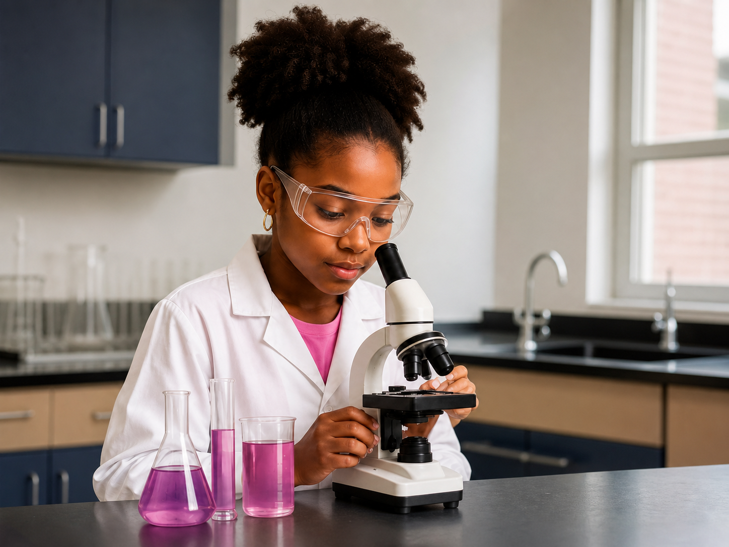 A student using a microscope during a hands-on science workshop.
